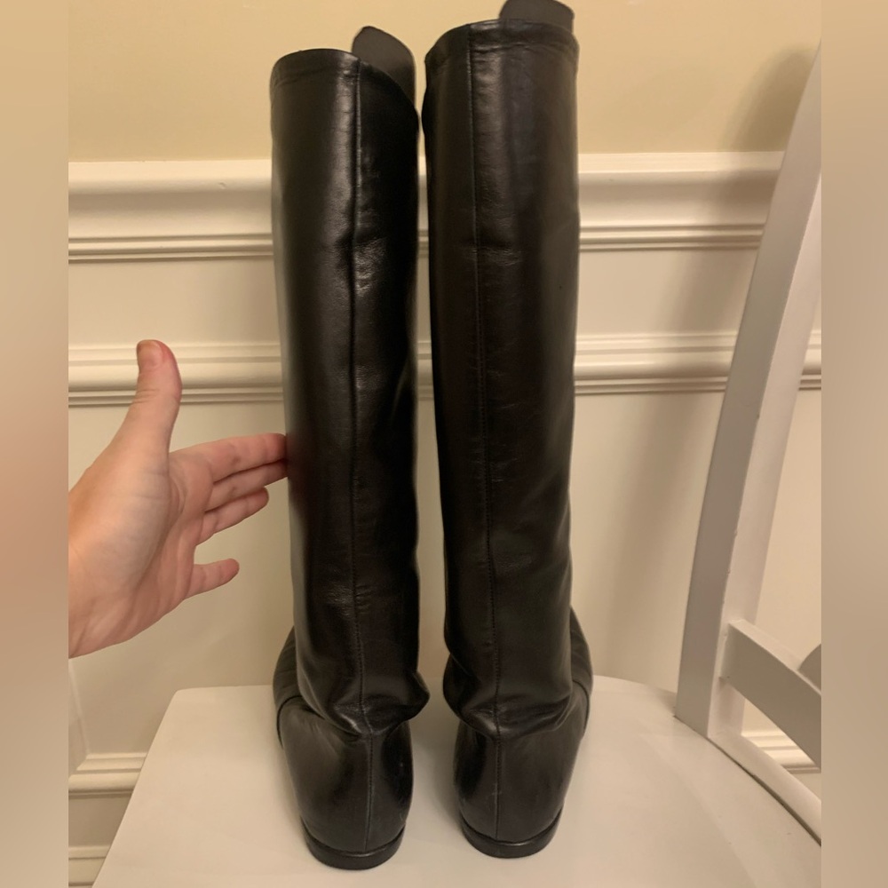 giuseppe zanotti NERO boots Tall flat black leather Vintage Italy Size 40 US 10 - Picture 13 of 14